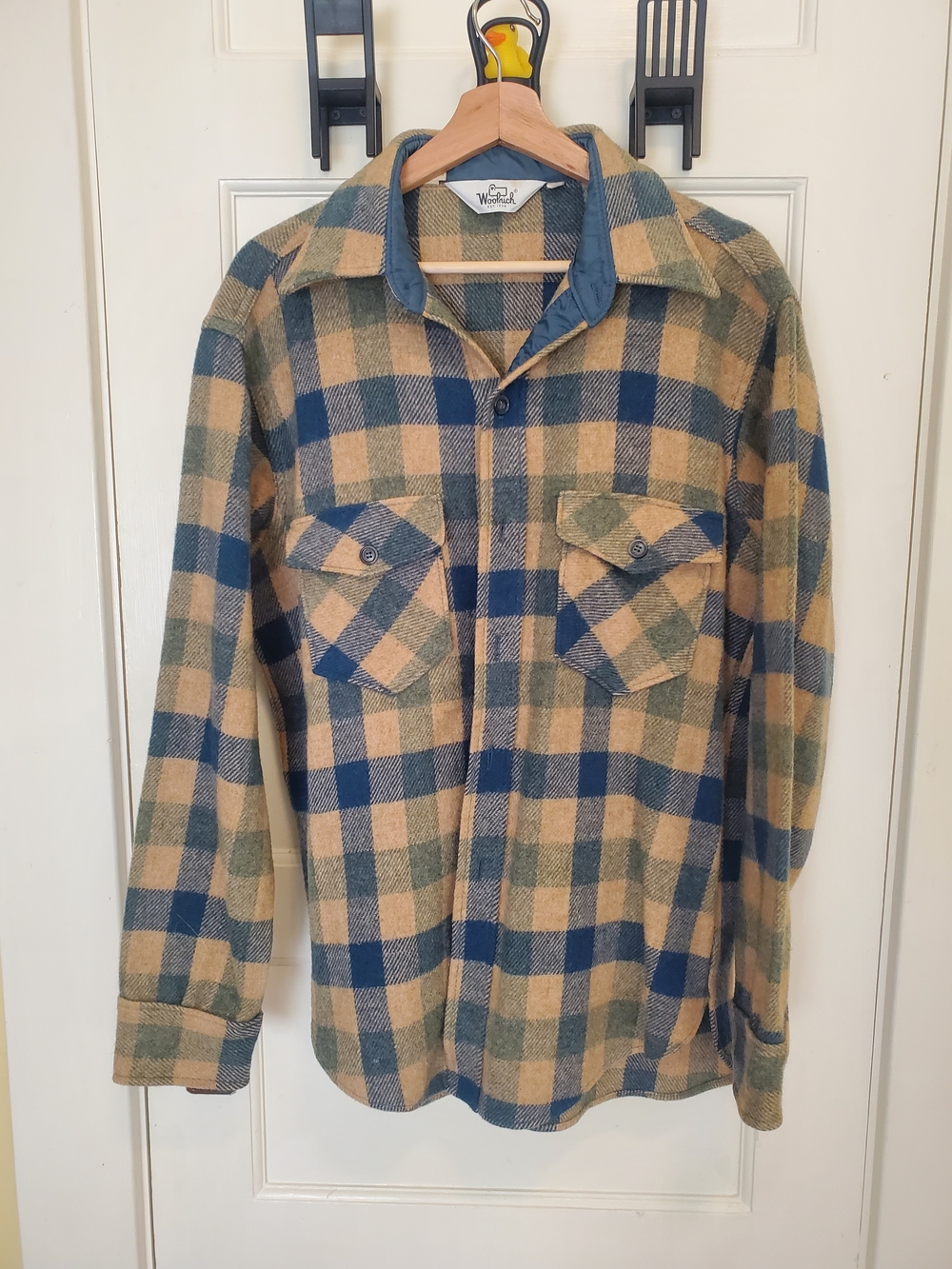 Woolrich Blue and Tan Plaid Wool Shirt Jacket